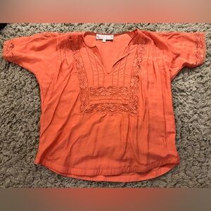 Beyond Vintage Silk Lace Blouse in Coral Peach Size Small